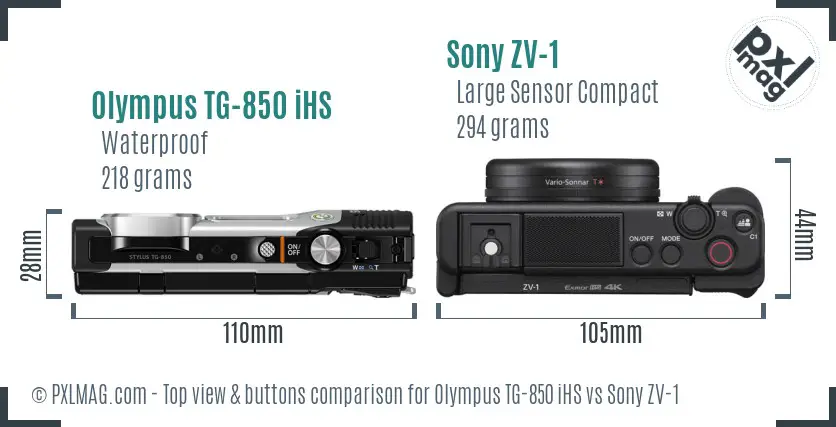 Olympus TG-850 iHS vs Sony ZV-1 top view buttons comparison