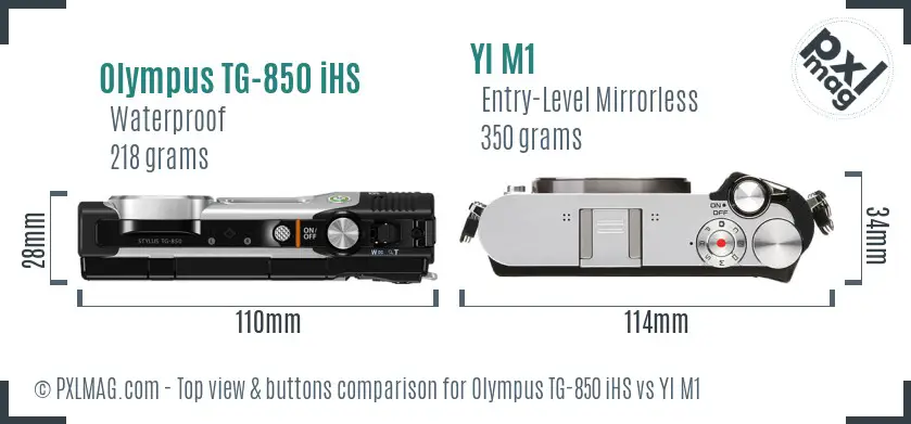 Olympus TG-850 iHS vs YI M1 top view buttons comparison