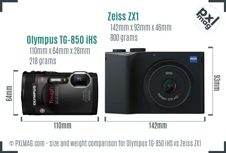 Olympus TG-850 iHS vs Zeiss ZX1 size comparison