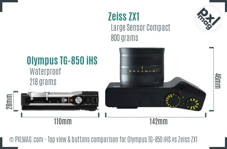 Olympus TG-850 iHS vs Zeiss ZX1 top view buttons comparison