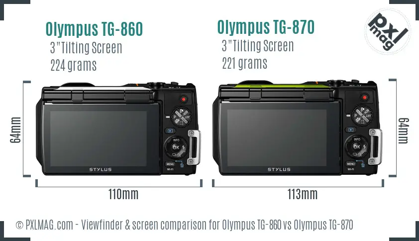 Olympus TG-860 vs Olympus TG-870 Screen and Viewfinder comparison