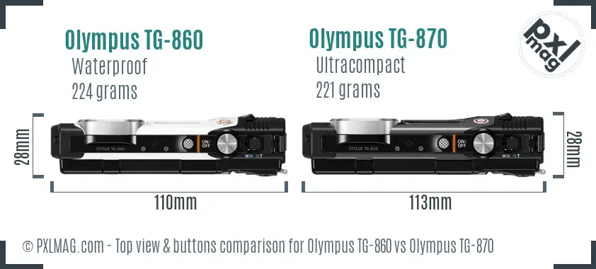 Olympus TG-860 vs Olympus TG-870 top view buttons comparison