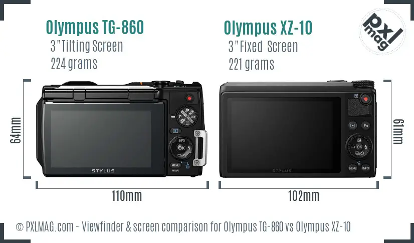 Olympus TG-860 vs Olympus XZ-10 Screen and Viewfinder comparison