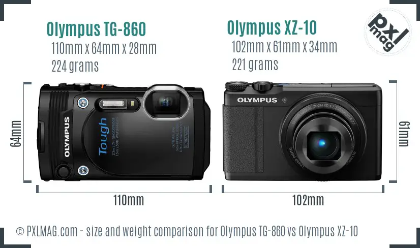 Olympus TG-860 vs Olympus XZ-10 size comparison