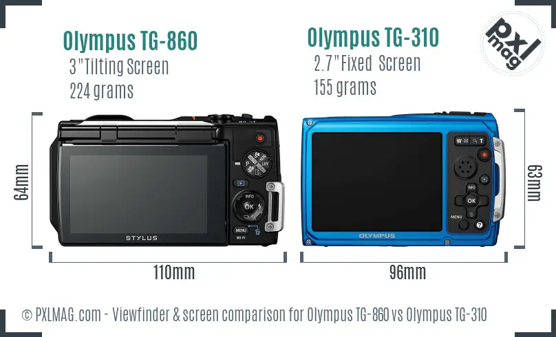 Olympus TG-860 vs Olympus TG-310 Screen and Viewfinder comparison