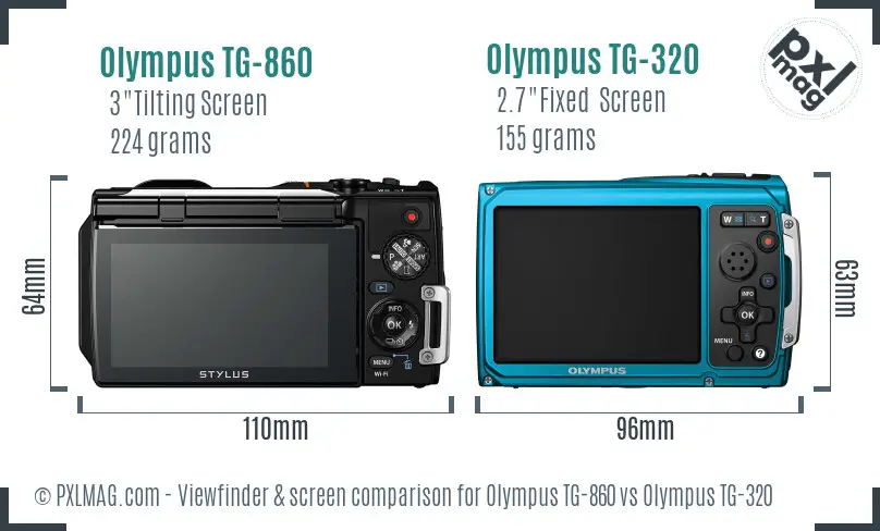 Olympus TG-860 vs Olympus TG-320 Screen and Viewfinder comparison