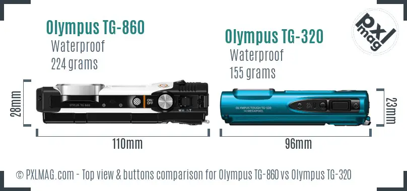 Olympus TG-860 vs Olympus TG-320 top view buttons comparison