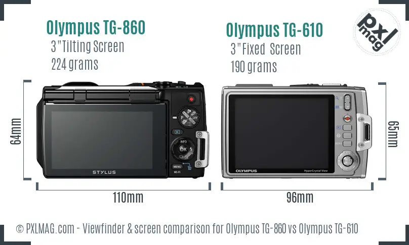 Olympus TG-860 vs Olympus TG-610 Screen and Viewfinder comparison