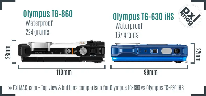 Olympus TG-860 vs Olympus TG-630 iHS top view buttons comparison