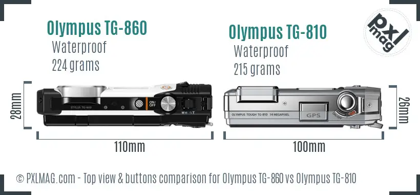 Olympus TG-860 vs Olympus TG-810 top view buttons comparison