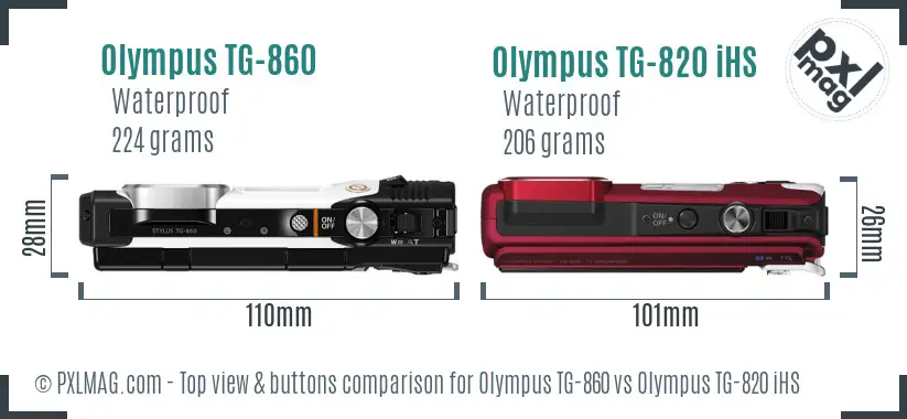 Olympus TG-860 vs Olympus TG-820 iHS top view buttons comparison