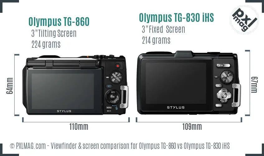 Olympus TG-860 vs Olympus TG-830 iHS Screen and Viewfinder comparison