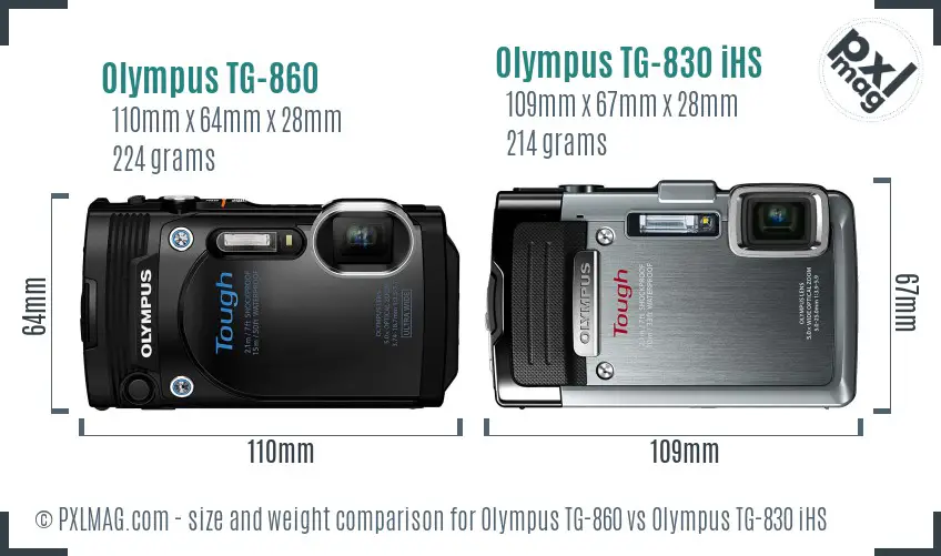 Olympus TG-860 vs Olympus TG-830 iHS size comparison