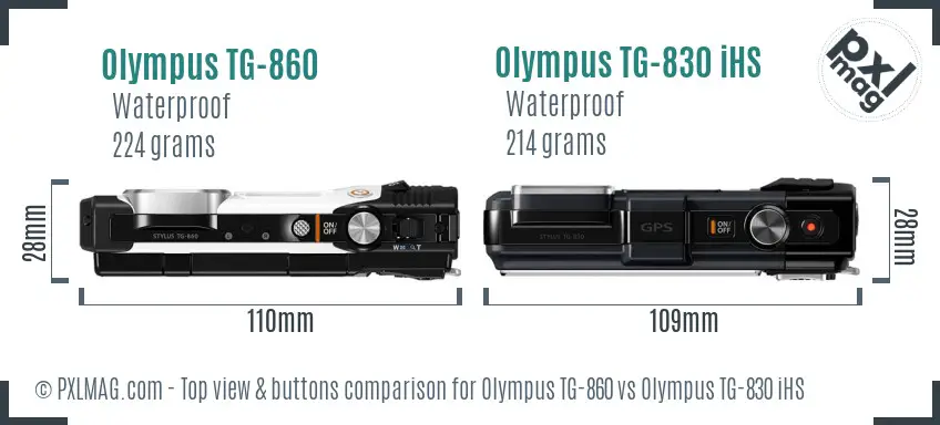 Olympus TG-860 vs Olympus TG-830 iHS top view buttons comparison
