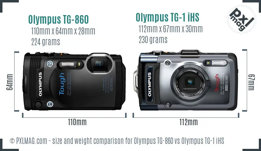 Olympus TG-860 vs Olympus TG-1 iHS size comparison