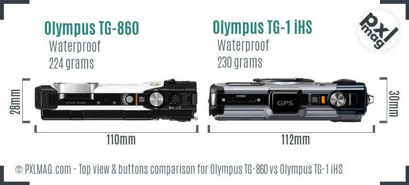 Olympus TG-860 vs Olympus TG-1 iHS top view buttons comparison
