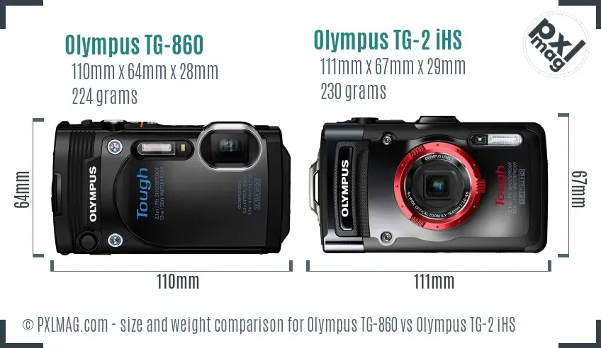 Olympus TG-860 vs Olympus TG-2 iHS size comparison