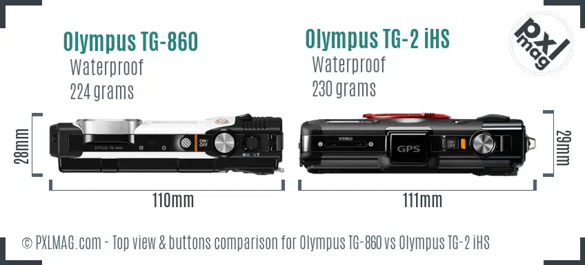 Olympus TG-860 vs Olympus TG-2 iHS top view buttons comparison