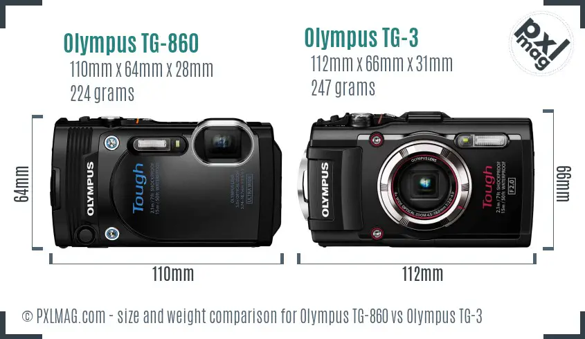 Olympus TG-860 vs Olympus TG-3 size comparison