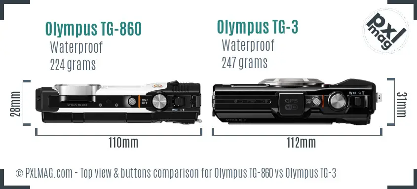 Olympus TG-860 vs Olympus TG-3 top view buttons comparison