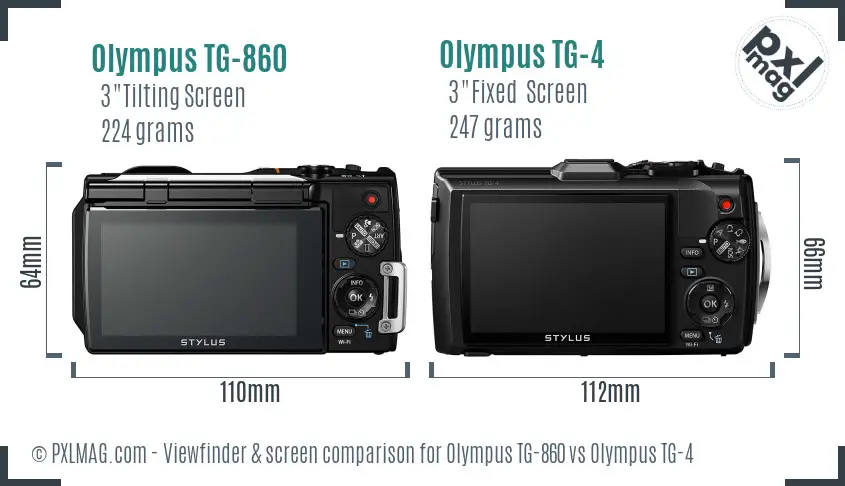 Olympus TG-860 vs Olympus TG-4 Screen and Viewfinder comparison
