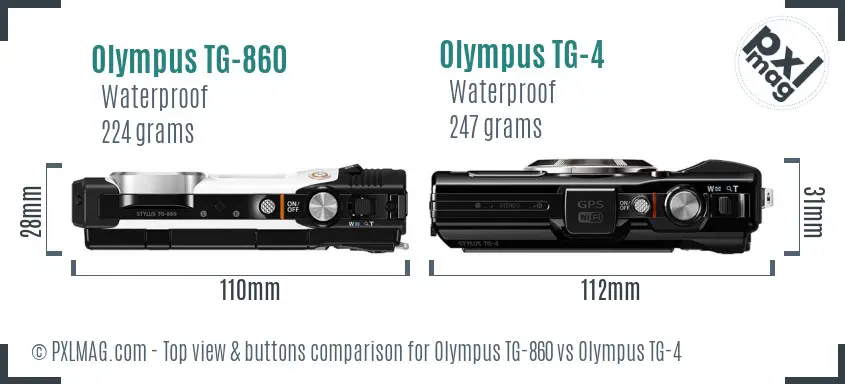 Olympus TG-860 vs Olympus TG-4 top view buttons comparison