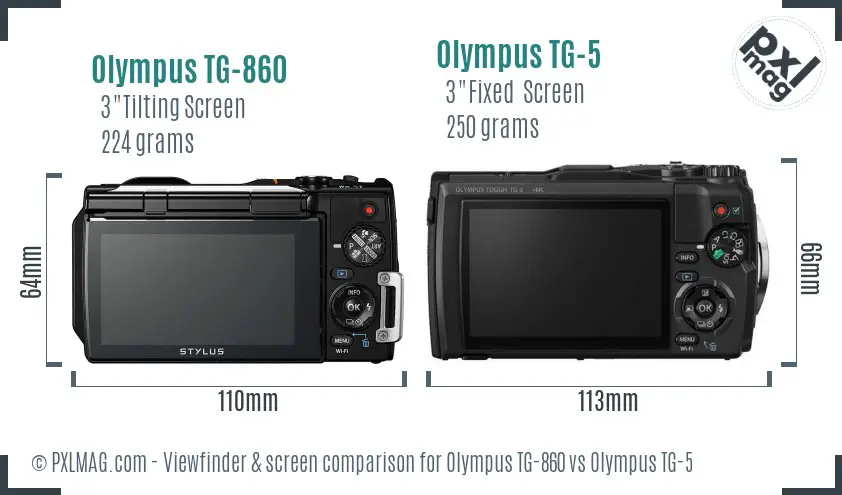 Olympus TG-860 vs Olympus TG-5 Screen and Viewfinder comparison