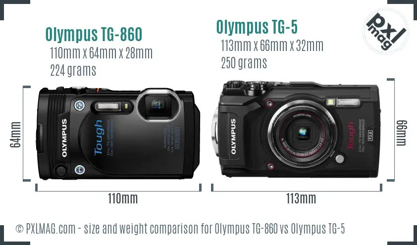 Olympus TG-860 vs Olympus TG-5 size comparison
