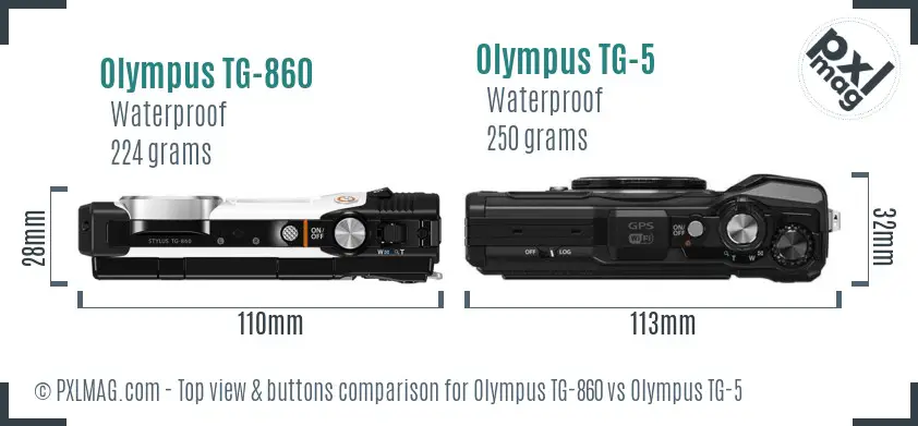 Olympus TG-860 vs Olympus TG-5 top view buttons comparison