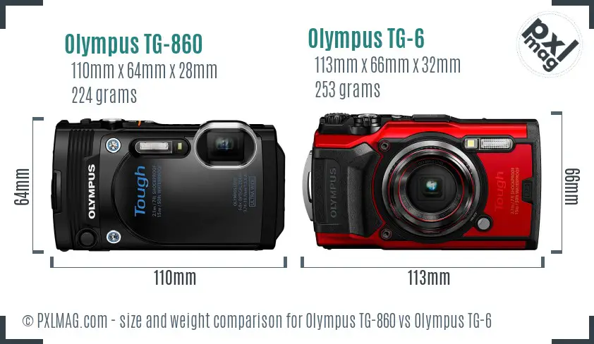 Olympus TG-860 vs Olympus TG-6 size comparison