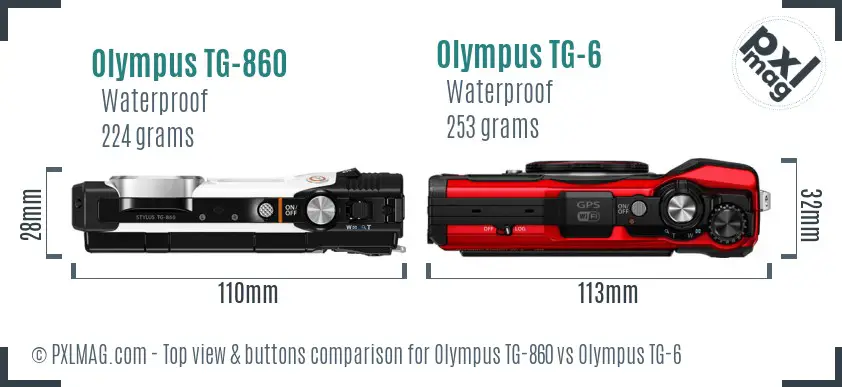 Olympus TG-860 vs Olympus TG-6 top view buttons comparison