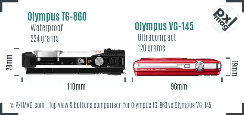 Olympus TG-860 vs Olympus VG-145 top view buttons comparison