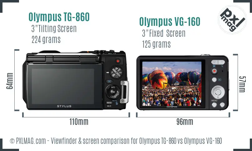 Olympus TG-860 vs Olympus VG-160 Screen and Viewfinder comparison