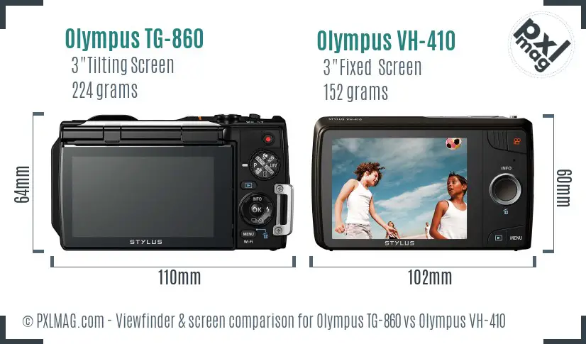 Olympus TG-860 vs Olympus VH-410 Screen and Viewfinder comparison