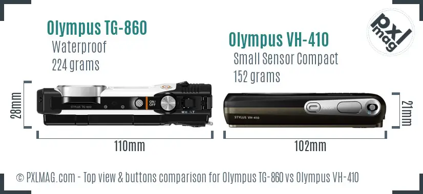 Olympus TG-860 vs Olympus VH-410 top view buttons comparison