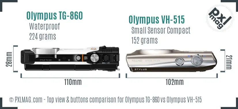 Olympus TG-860 vs Olympus VH-515 top view buttons comparison