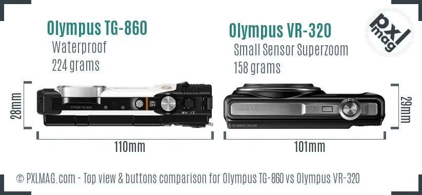 Olympus TG-860 vs Olympus VR-320 top view buttons comparison