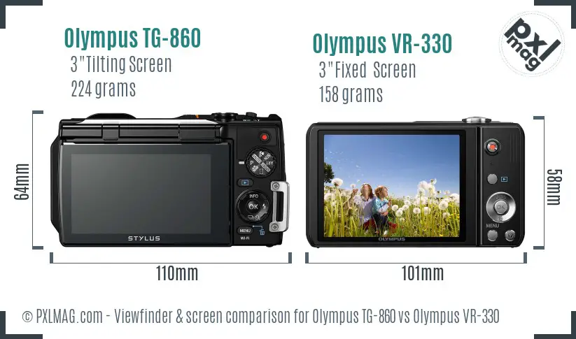 Olympus TG-860 vs Olympus VR-330 Screen and Viewfinder comparison