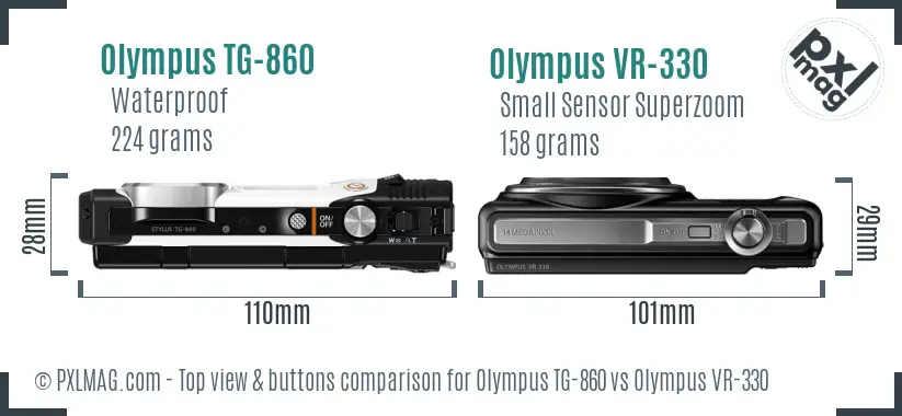 Olympus TG-860 vs Olympus VR-330 top view buttons comparison