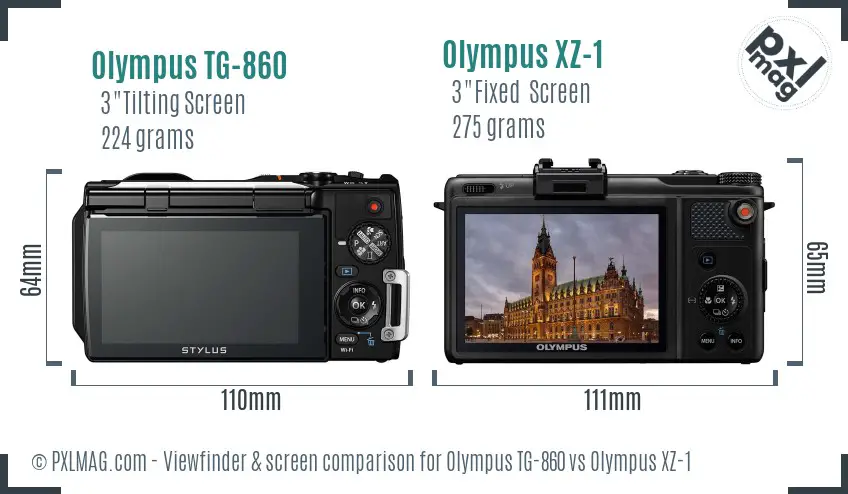 Olympus TG-860 vs Olympus XZ-1 Screen and Viewfinder comparison