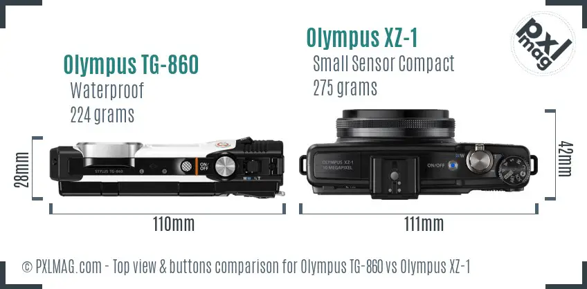 Olympus TG-860 vs Olympus XZ-1 top view buttons comparison