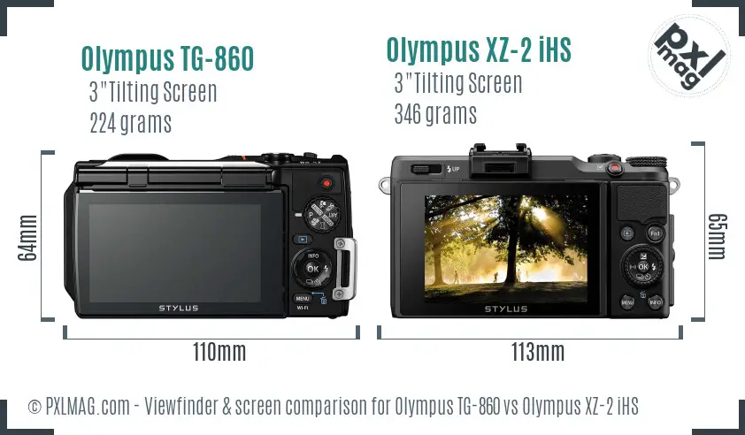 Olympus TG-860 vs Olympus XZ-2 iHS Screen and Viewfinder comparison