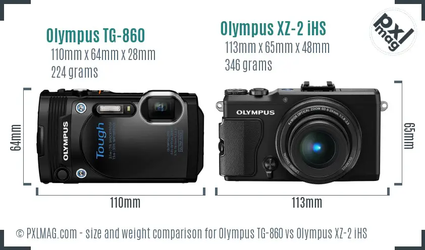 Olympus TG-860 vs Olympus XZ-2 iHS size comparison