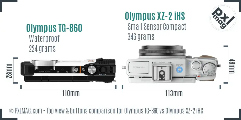 Olympus TG-860 vs Olympus XZ-2 iHS top view buttons comparison