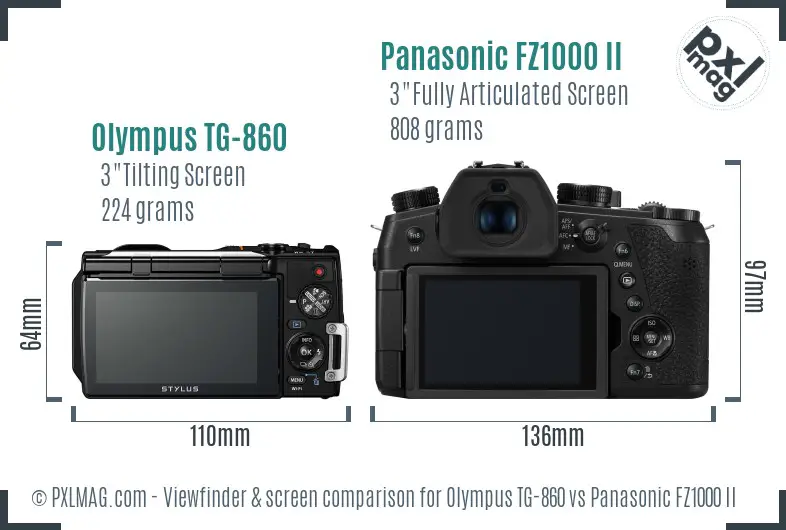 Olympus TG-860 vs Panasonic FZ1000 II Screen and Viewfinder comparison