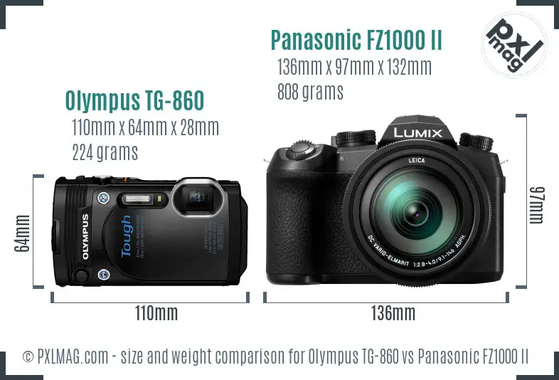 Olympus TG-860 vs Panasonic FZ1000 II size comparison
