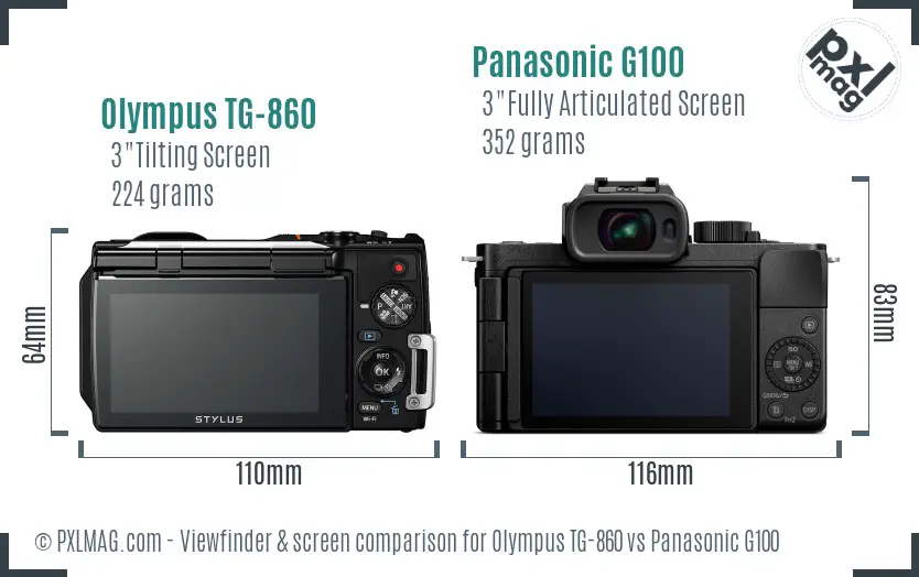 Olympus TG-860 vs Panasonic G100 Screen and Viewfinder comparison