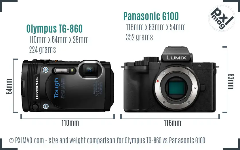 Olympus TG-860 vs Panasonic G100 size comparison