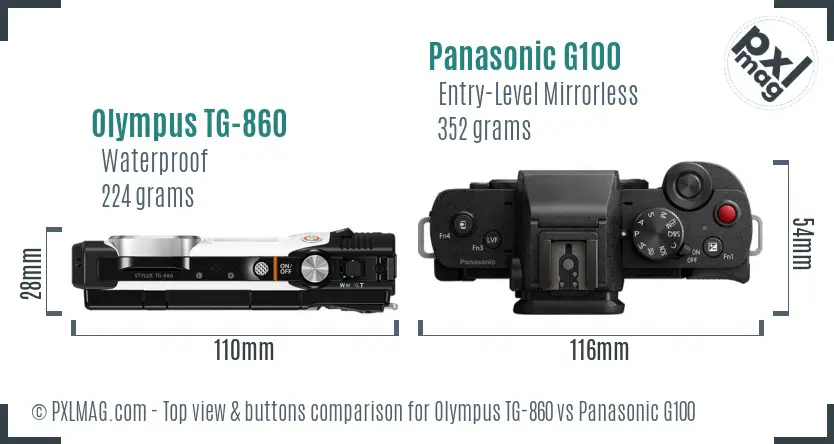 Olympus TG-860 vs Panasonic G100 top view buttons comparison