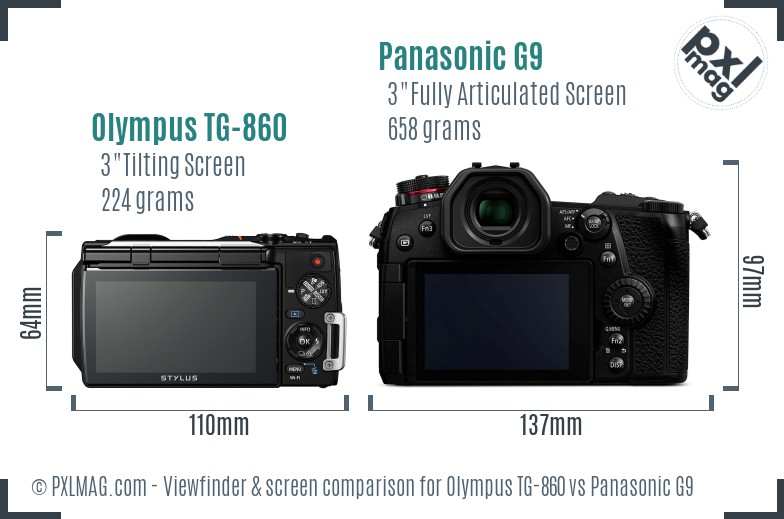 Olympus TG-860 vs Panasonic G9 Screen and Viewfinder comparison